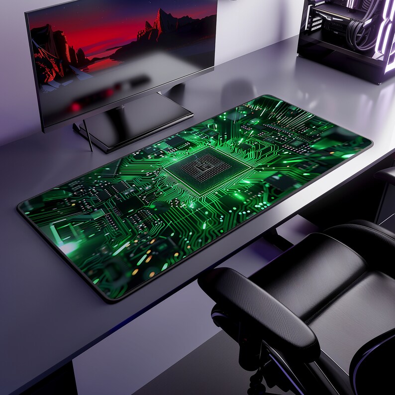 Green Circuit Board Mousepad, Gaming Mousepad, Large Mousepad, Round ...