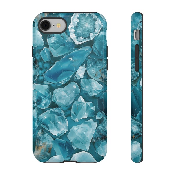 Crystal Ice Fragments iPhone Case, Cool Blue Geode Design Protective Cover | Glossy or Matte Options for iPhone, Galaxy, and Pixel