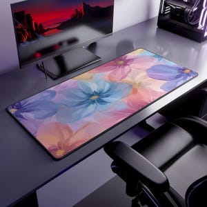 Watercolor Floral Desk Mat - Mouse Pad with Anti-Slip Backing - Hemmed Edges for Durability - Multiple Sizes for Work, Gaming, or Crafting