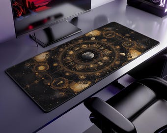 Tapis de bureau Zodiaque lunaire | Néoprène | antidérapant | Design sur le thème de l'astrologie | Décoration de bureau et de jeu | 3 tailles