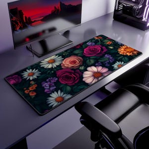 Romantic Garden Floral Desk Mat - Mouse Pad with Anti-Slip Backing - Hemmed Edges for Durability - Multiple Sizes for Work, Gaming, & More