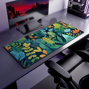 Tropical Jungle Computer Desk Mat | Vibrant Leaves Mouse Pad | Anti-Slip Neoprene Desk Mat for Home Office | 3 Sizes Available
