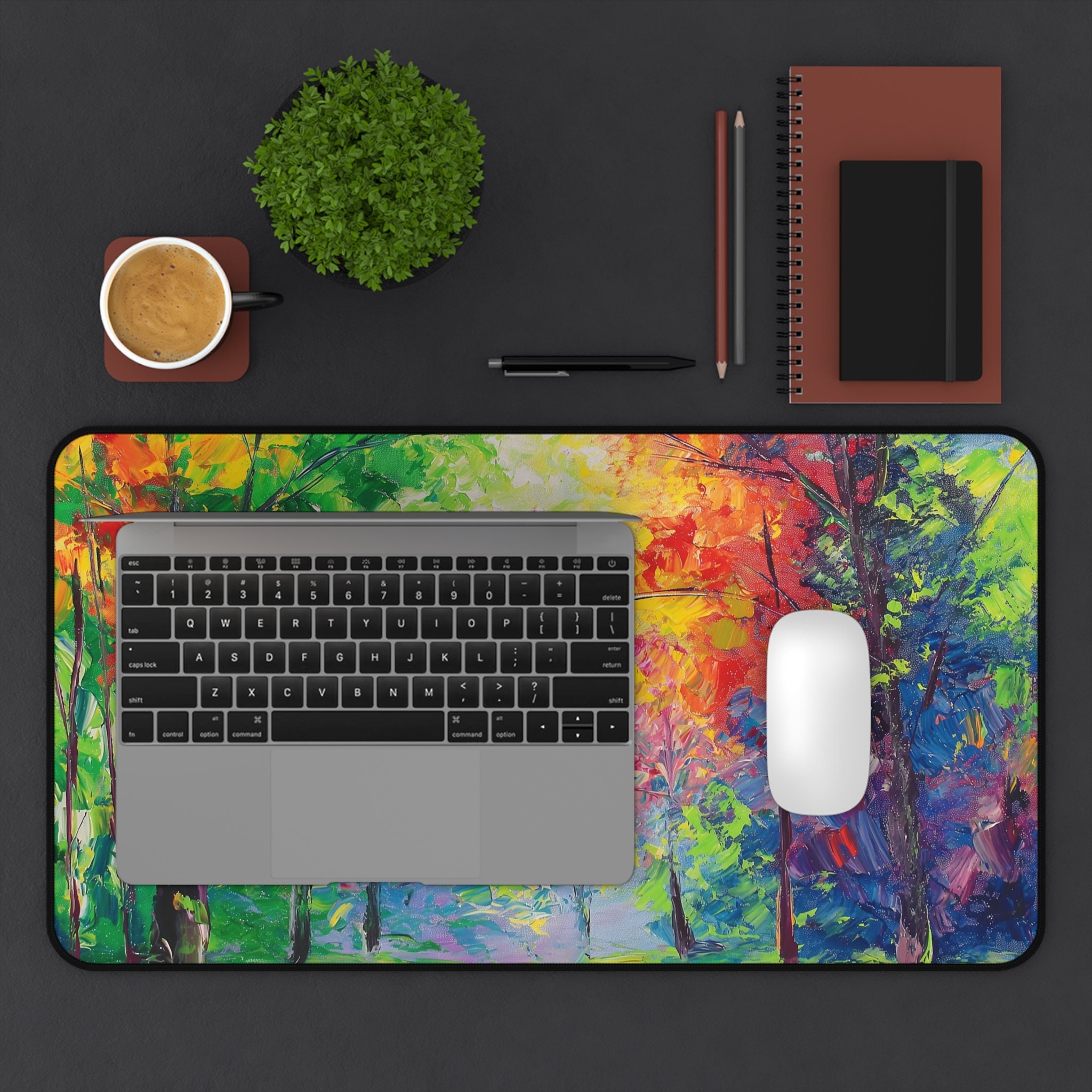Vivid Forest Path Computer Desk Mat | Colorful Nature Mouse Pad | Anti ...