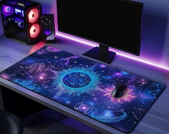 de bureau Soleil et lune mystiques | Néoprène | antidérapant | Conception vibrante de galaxie céleste | Décoration de bureau | 3 tailles