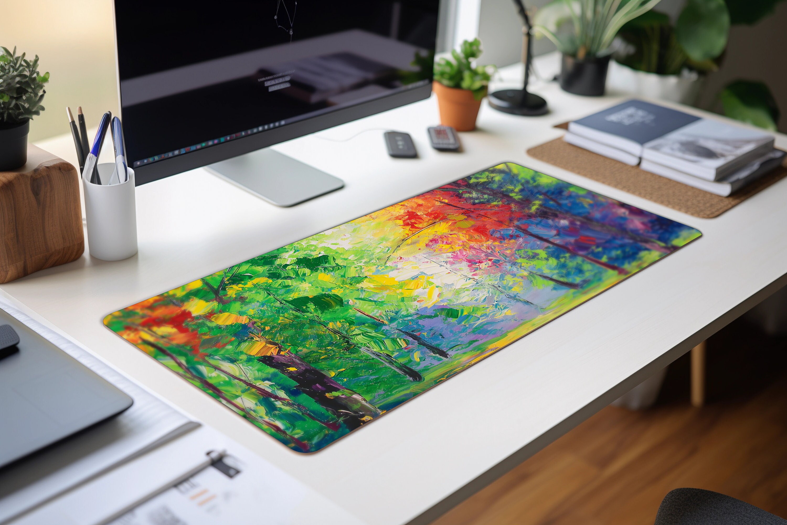 Vivid Forest Path Computer Desk Mat | Colorful Nature Mouse Pad | Anti ...