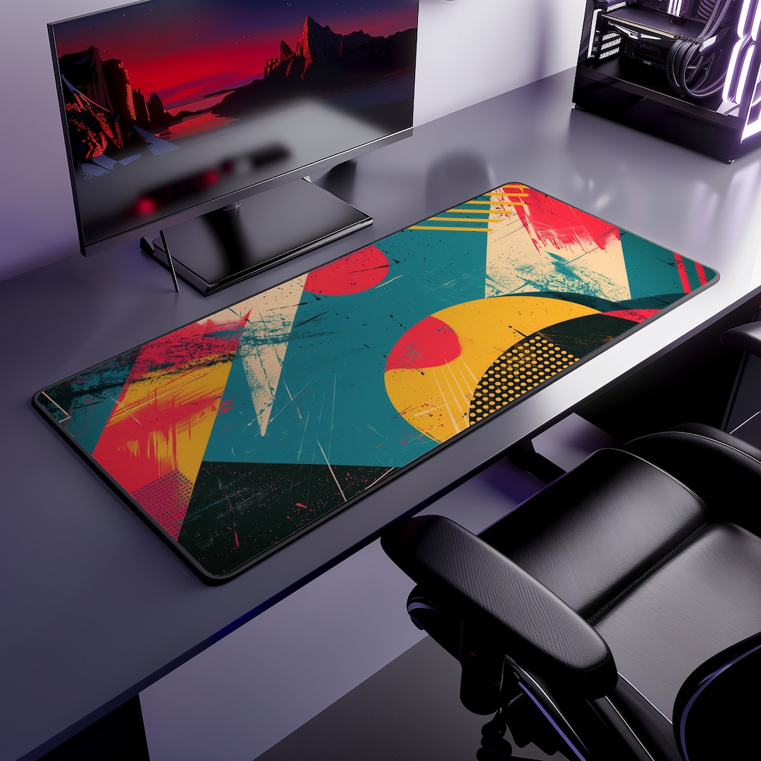 Retro Abstract Art Computer Desk Mat | Colorful Geometric Mouse Pad ...