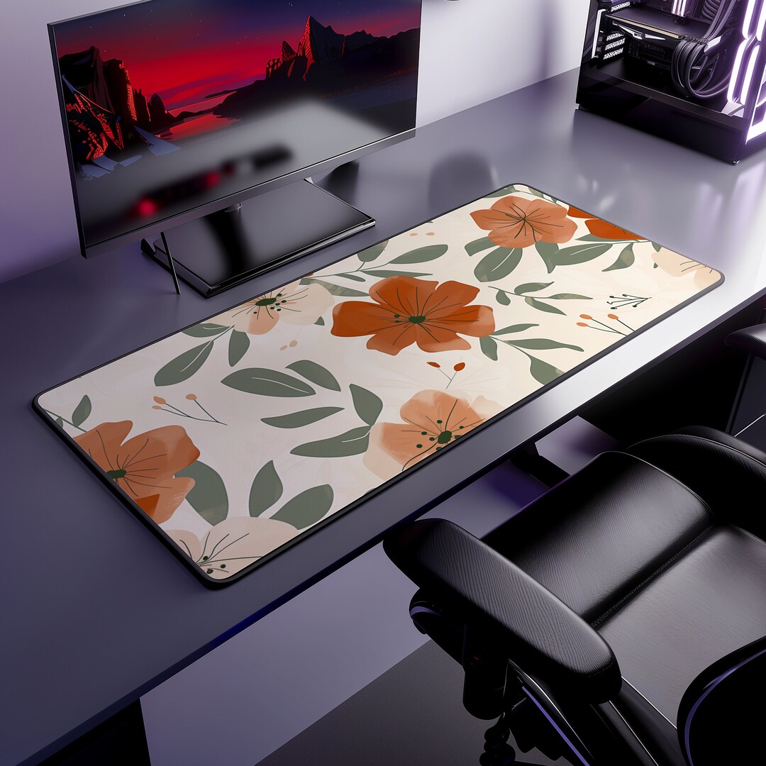 Floral Computer Mat Rustic Floral Computer Desk Mat | Autumn Flowers Mouse Pad | Anti-slip ...