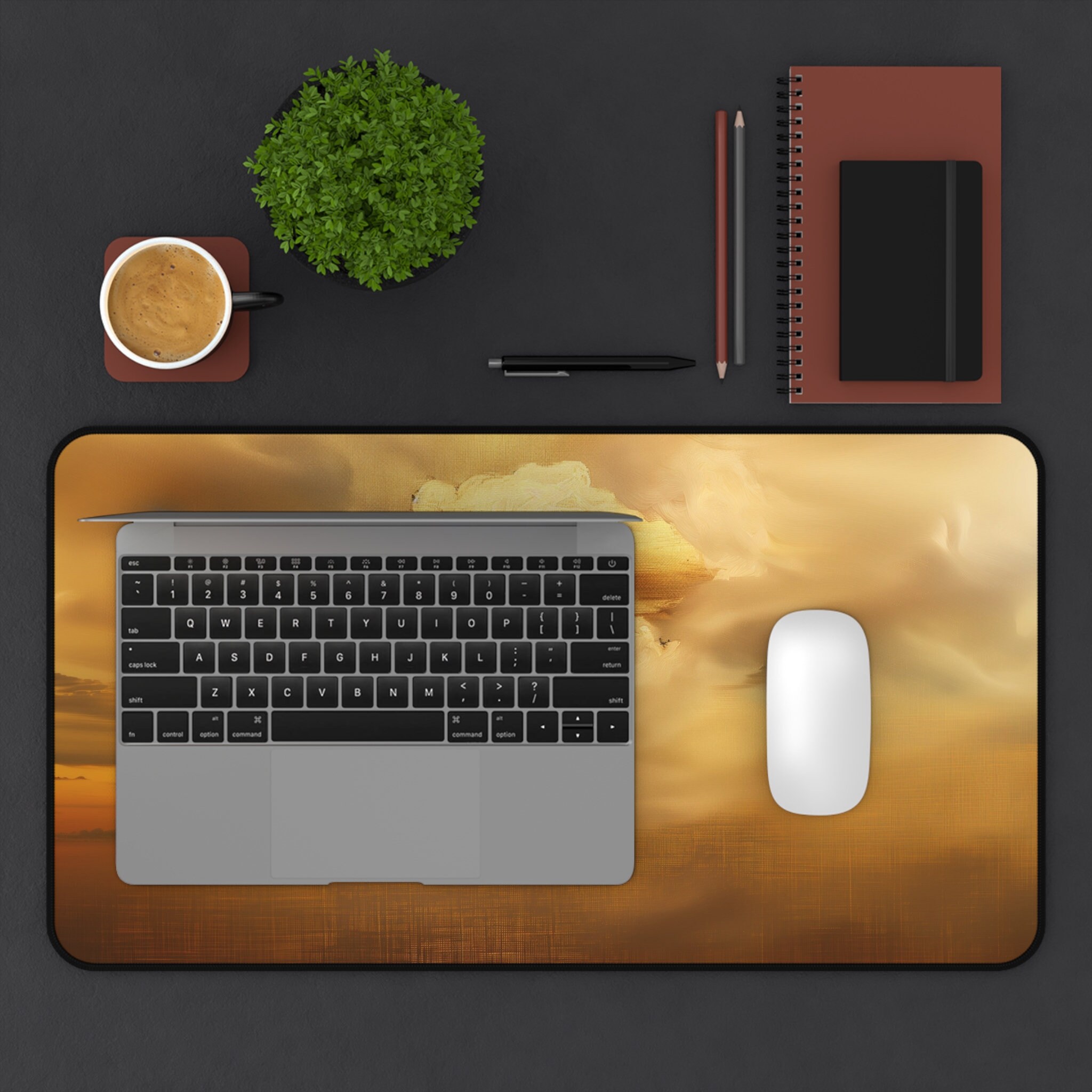 Golden Sky Computer Desk Mat | Ethereal Cloudscape Mouse Pad | Anti ...