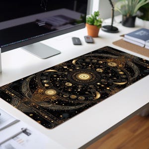 Stellar Phases Desk Mat | Neoprene | Anti-Slip | Celestial Moon & Astrology Design | Office Gaming Decor | 3 Sizes