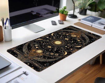 Tapis de bureau Stellar Phases | Néoprène | antidérapant | Lune céleste et design astrologique | Décoration de bureau | 3 tailles