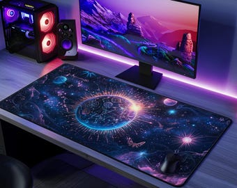 de bureau Terre cosmique | Néoprène | antidérapant | Conception vibrante de galaxie et de constellation | Décoration de bureau | 3 tailles