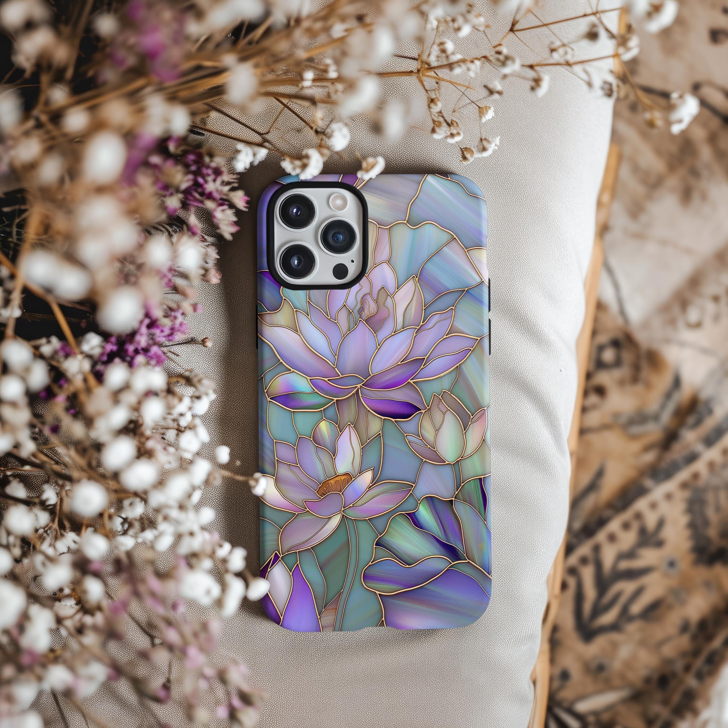 Capa de celular colorida com flor de lótus | Capa protetora artística floral | Design elegante para iPhone, Google Pixel e Samsung