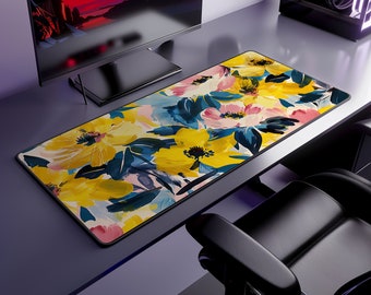 Bold Floral Computer Desk Mat | Vibrant Flowers Mouse Pad | Anti-Slip Neoprene Desk Mat for Home Office | 3 Sizes Available