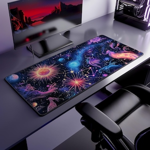 Zodiac Galaxy Desk Mat | Neoprene | Anti-Slip | Vibrant Constellation & Cosmic Design | Office Gaming Decor | 3 Sizes