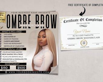 Brow Masterclass Flyer Template, Editable Eyebrow Class Flyer, Eyebrow Training Flyer, Training Flyer Certificate Bundle, 1 on 1 Class Flyer