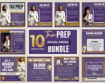 Tax Preparation Services Flyer, DIY Tax Season Flyer, 2025 Purple and Gold Social Media Tax Flyer, Editable Social Media Tax Flyer Template