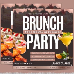 Brunch Flyer Template, Sunday Brunch Flyer, DIY Brunch Invitation, Business Webinar Flyer, Editable Canva Templates, Mimosas Brunch Flyers