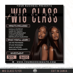 Editable Wig Class Flyer Template, Wig Training Course Flyer, Beauty Masterclass Flyer Template Design, DIY Canva Template For Hair Course