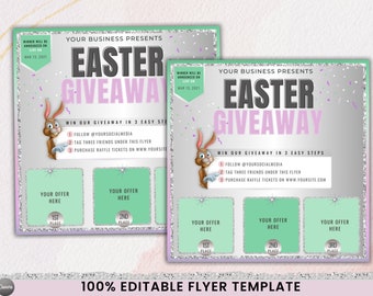 Easter Hair Salon Giveaway Flyer Template, DIY Editable Canva Design for Beauty Promotions, Spring Events Flyer, Social Media Raffle Flyer