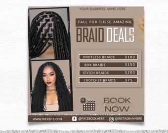 Fall Braid Specials Flyer, Fall Premade Braid Bookings Flyer, Autumn Season Hair Braiding Deals, Instagram October Hair Braiders Sale Flyer