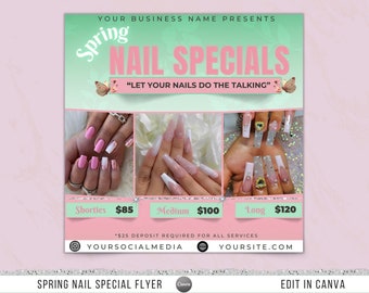 Spring Specials Flyer, DIY Flyer Template Design, Spring Nail Special, Spring Deals Flyer Template,  Beauty Nail Tech Premade Promo Flyer