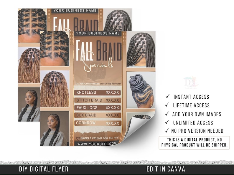 Fall Braid Specials Flyer, September Hair Braid Appointment Flyer ...