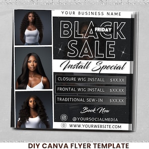 Editable Black Friday Sale Flyer Template, Editable Social Media Flyer Template Design, Wig Install Flyer, Boutique Flyer, Business Flyer