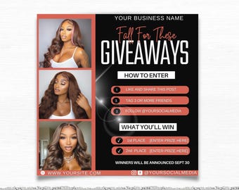 Fall  Hair Giveaway Flyer Template, DIY Editable Canva Design for Beauty Promotions,Beauty Salon Fall Event Flyer, Social Media Raffle Flyer