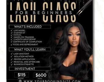 Editable Lash Class Flyer Template, Lash Training Course Flyer, Beauty Masterclass Flyer Template Design, DIY Canva Template For Lash Course