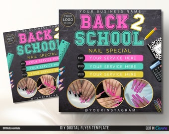 Back To School Sale Flyer,Back To School Nail Flyer, DIY Flyer Template Design, Premade Social Media Nail Post, Nail Special Flyer, Book Now