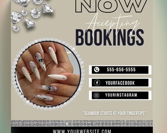 Nail Salon Flyer, Book Now Appointment Flyer, Editable Canva Template, Social Media Booking Flyer Template, Premade Business Post
