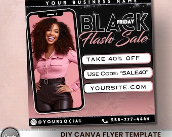 Black Friday Sale Flyer, DIY Pink Friday Sale Flyer, Premade Black Friday Deals, November Hair Nail Makeup Lash Social Media Flyer Template