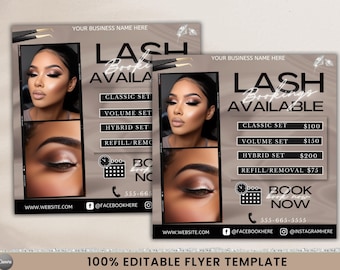 Lash Service Flyer Template, Canva Editable Lash Flyer, Appointment Flyer, Customizable Lash Booking Flyer, Hair Lash Makeup Business Flyer