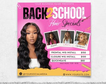 Back To School Hair Special Flyer, DIY Social Media Flyer, Back to School Social Media Post, Canva Editable Template, Back To School Flyer