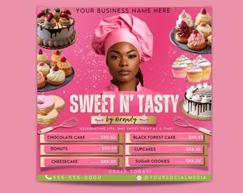 Bakery Flyer Template, Premade Cake Business Flyer, Bake Sale Flyer Template, Pink Pastry Flyer, Bakers Social Media Flyer Template Designs