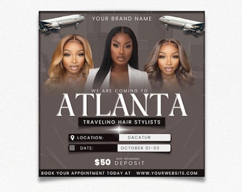 Traveling Hair Stylist Flyer Template, Traveling Beauty Stylists Flyer, DIY Editable Hair Stylist Social Media Post, Mobile Stylists Flyer