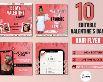 Valentines Booking Flyer Bundle, Hair Flyer, Wig Flyer, February Booking Flyer, DIY Flyer Template, Appointment  Flyer, Valentine's Book Now