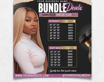 Hair Price List Flyer, Hair Bundle Deal Price List,  Luxury Hair Flyer Purple, Hair Extensions Pricing, DIY PriceList Template Wig Hair Deal
