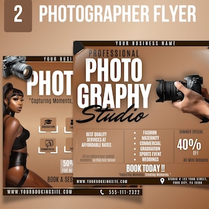 Modelo de folheto de negócios de fotografia, folhetos de fotógrafo, folheto de temporada de formatura de sessão de fotos, folheto de fotografia, pacote de reserva de fotografia