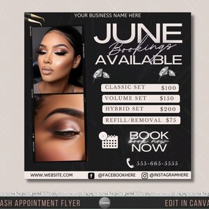 Lash Booking Flyer Template, Canva Editable Lash Flyer, Appointment Flyer, June Lash Booking Flyer, Hair Lash Nails Makeup Business Flyer