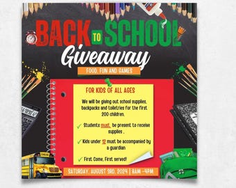 Back To School Giveaway Flyer, Printable Back 2 School Flyer, DIY School Event Flyer, Editable Back To School Supply Giveaway Instagram Post