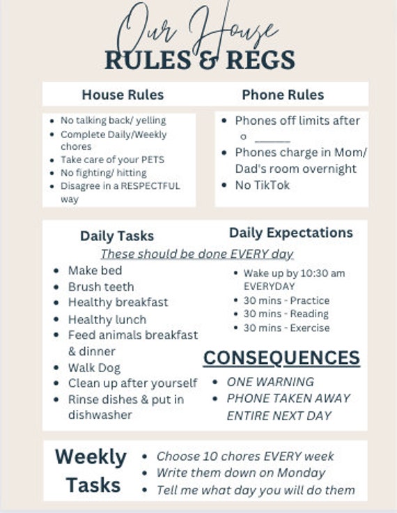 Family House Rules Printable