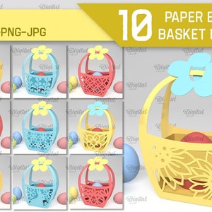 Easter basket egg holders bundle, 3D paper cut egg holder SVG, egg storage svg, cute egg basket papercut template, easter bunny svg