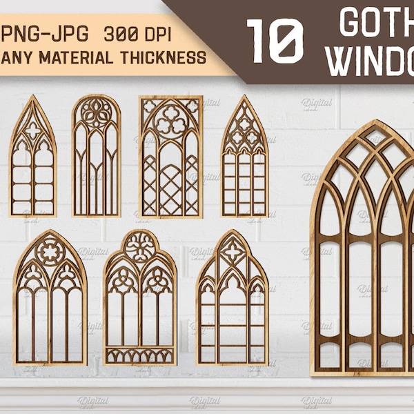 3D Gothic windows bundle, gothic frames laser cut, cathedral window paper cut, chrurch window, decorative layered window arch, home decor