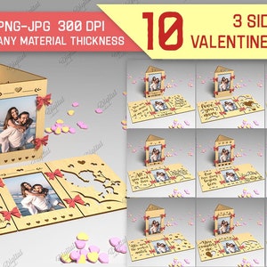 Valentine's Day 3 sided frames bundle, 3D Valentine couple picture frame laser cut, standing family photo frame svg, personalized frames