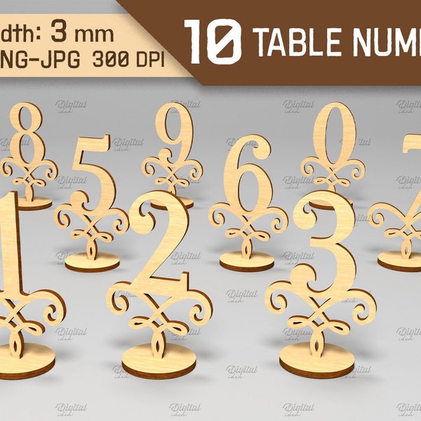 Standing table numbers bundle, 3D number stands laser cut, birthday numbers, 0-9 numbers, wedding svg, rustic table numbers decoration svg