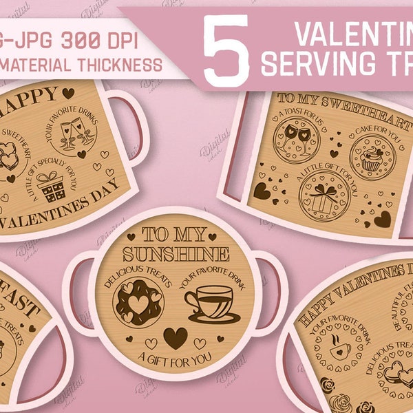 Valentine's Day serving trays bundle, 3D love treat board, charcuterie board, anniversary gift, glowforge boards SVG, breakfast in bed tray