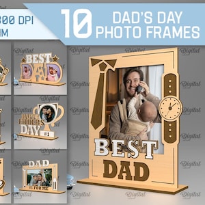3D Father&#39;s day photo frames bundle, dad picture frame stand laser cut, fathers day quotes svg, wooden grandpa gift, best dad, photo display
