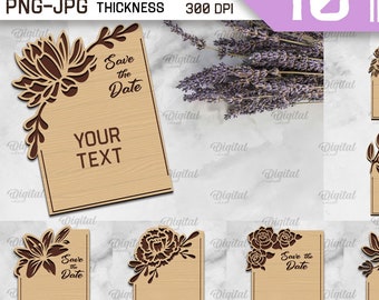 Wooden wedding invitation bundle, 3D wedding card laser cut, personalized names, custom floral wedding invitation  svg, wedding invite laser