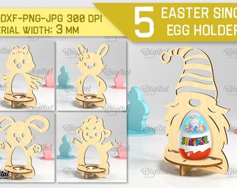 3D Easter single egg holders bundle, 3D easter egg stand laser cut, easter bunny egg holder SVG, cute engraved kinder egg stand svg